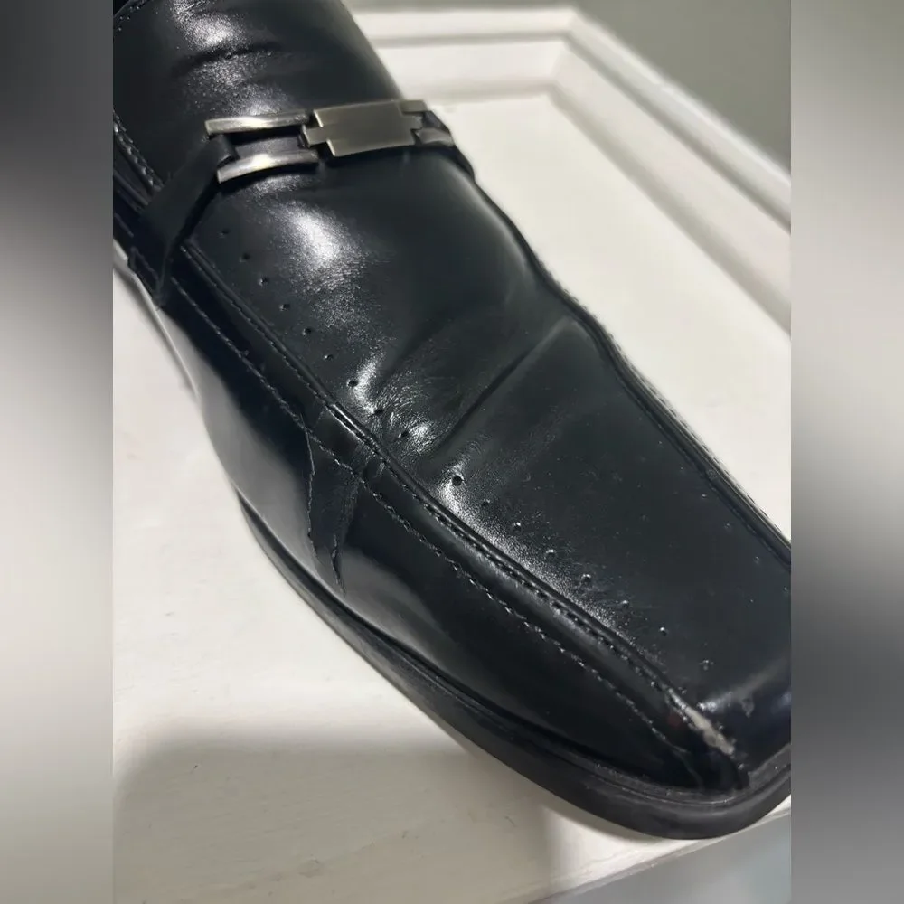 Slip-In Black Leather Cade Bike Toe Dress Shoe by Stacy Adams  -size 9.5